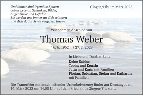 Traueranzeigen von Thomas Weber Südwest Presse Trauer