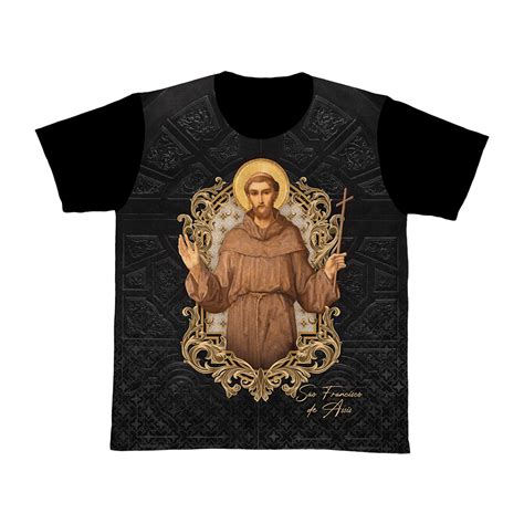 Camiseta São Francisco de Assis 0446 Cor Preta Camisetas Católicas