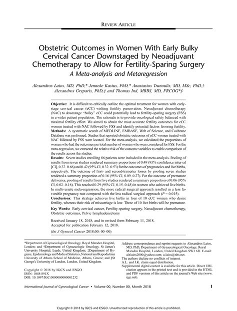 Pdf Obstetric Outcomes In Women With Early Bulky Cervical Cancer