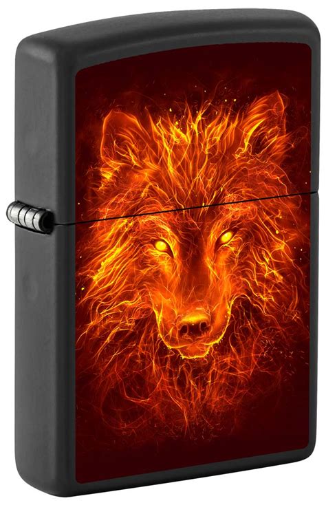 Zippo Lighter Wolf With Fire Black Matte 81315 Lucas Lighters