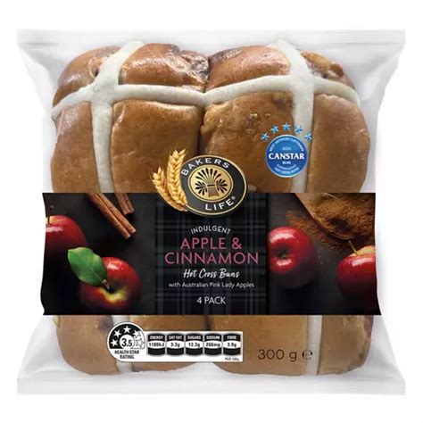 Indulgent Apple Cinnamon Hot Cross Buns 4 Pack 300g