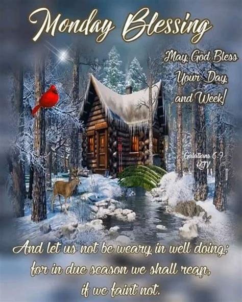 A Christmas Card With A Cabin In The Woods And A Cardinal Sitting On