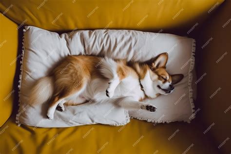 Premium AI Image | lazy dog sleeping on a yellow bed