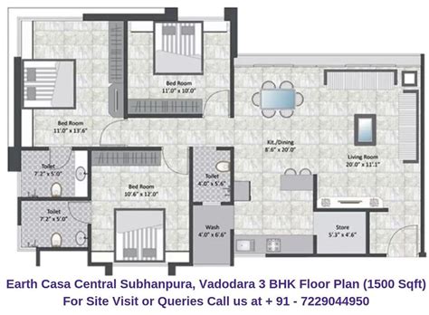 3 BHK Floor Plan | Earth Casa Central