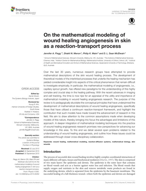 Pdf On The Mathematical Modeling Of Wound Healing Angiogenesis In