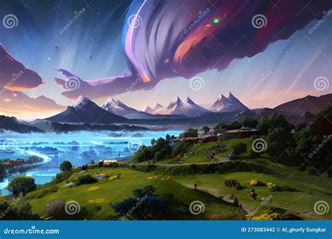 Digital Art Landscape Background Wallpaper Stock Illustration ...