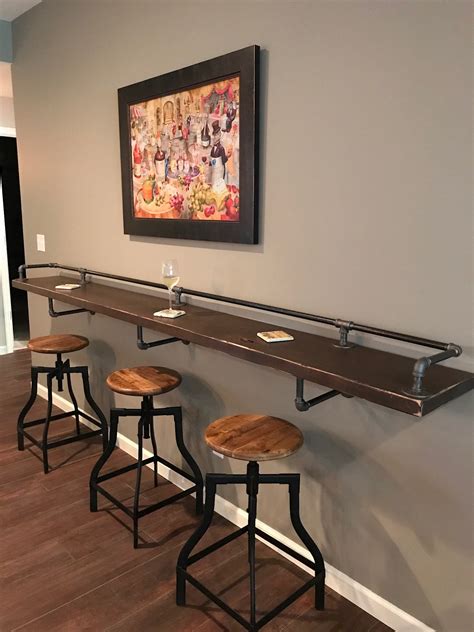 Industrial Black Pipe Drink Bar Rail With Shelf Support Brackets Diy