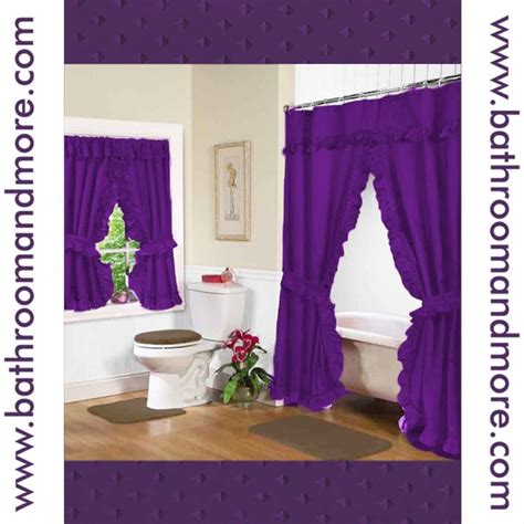 Double Swag Purple Fabric Shower Curtain And Window Curtain Set