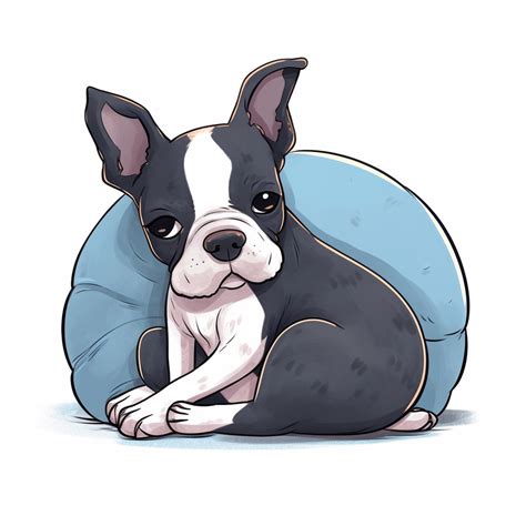 Boston Terrier Snuggling On A Lap Cartoon Clipart White Background