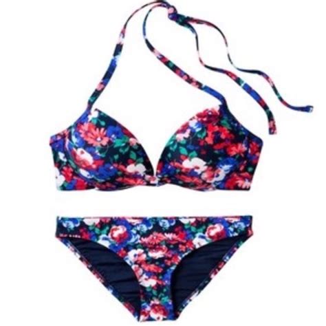 Xhilaration Swim Xhiliration Red White Blue Floral Push Up Bikini