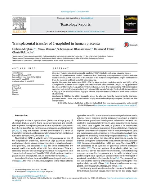 Transplacental Transfer Of Naphthol In Human Placenta Toxicology