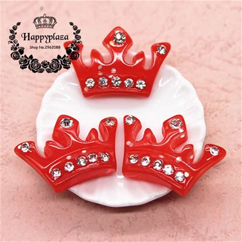 10pcs Kawaii Red Resin Crown Shiny Crystal Rhinestone Flatback Cabochon