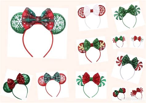 Christmas Mickey Ears Peppermint Candy Ear Headband Mickey Ears Christmas Minnie Ears Santa