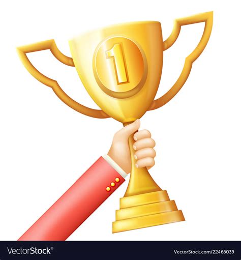 Hand raises golden prize award cup success Vector Image