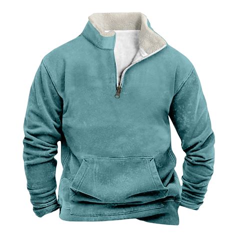 Biziza Mens Solid Color Pullover Sweatshirts With Elbow Patches 1 4 Zip Up Long Sleeve Sweaters