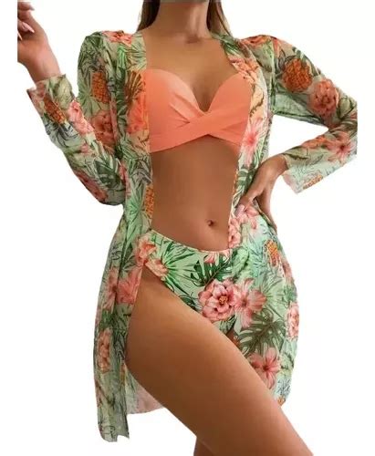 Traje De Baño Bikini De 3 Piezas Para Mujer Con Top De Hilo Cuotas