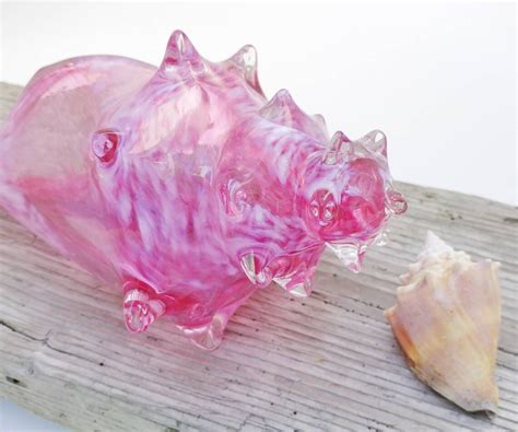 Large Hand Blown Glass Conch Shell Pink And White Etsy