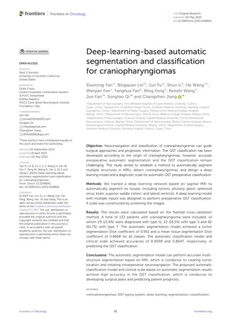 PDF Deep Learning Based Automatic Segmentation And Classification For