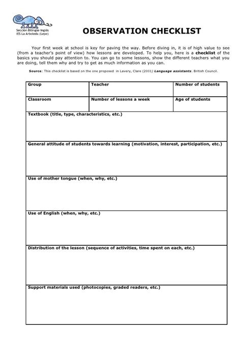 Observation Checklist