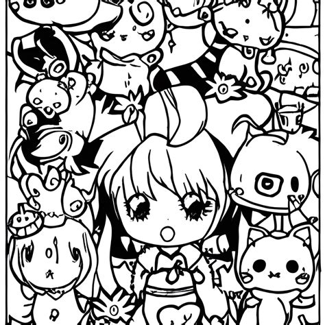 Kawaii Chibi Coloring Page Black And White · Creative Fabrica