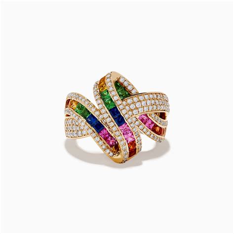 Watercolor 14k Yellow Gold Multi Sapphire And Diamond Ribbon Ring