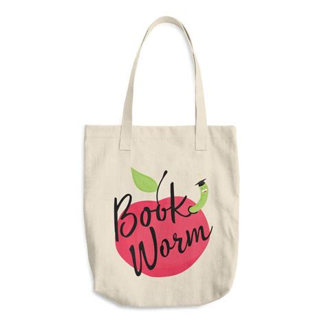 Book Worm Cotton Tote Bag Cute Bookworm Reading Lines Tote Etsy