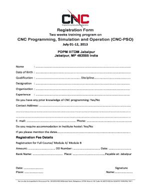 Fillable Online Cnc Pso Iiitdmj Ac Registration Form Cnc Programming