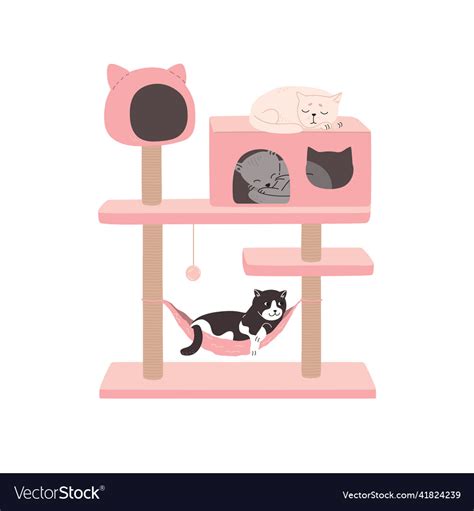 Cats Are Resting In The Cat Tower Tree Royalty Free Vector