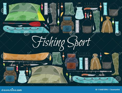 Fishing Sport Banner With Fisher Equipment Border Stock Vector