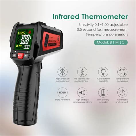 BSIDE Digital Infrared Thermometer Color Display 12 Point Laser Gun IR