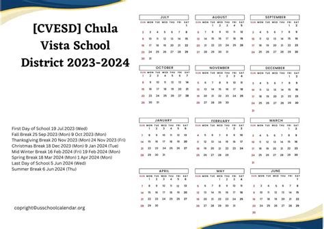 [CVESD] Chula Vista School District Calendar Holidays 2023-2024