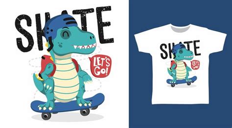 Premium Vector Cute Dinosaur With Skateboard Tshirt Art Fashion Design