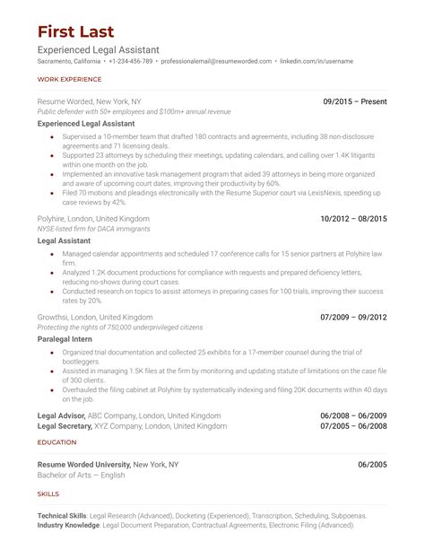 50 Legal Resume Examples For 2024 Resume Worded