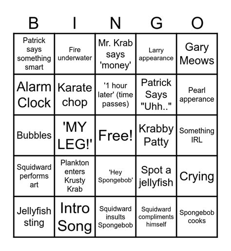 Spongebob Bingo Card