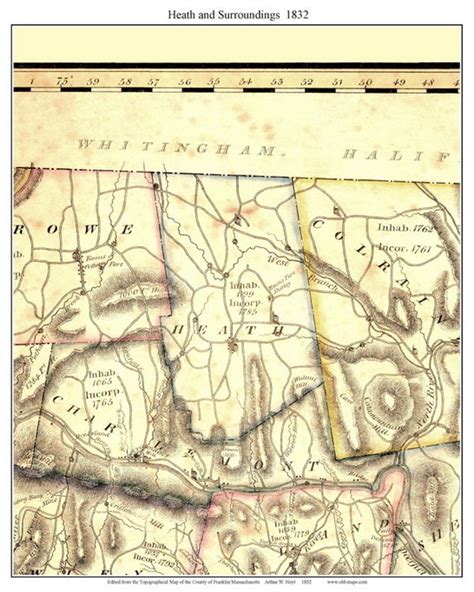 Heath 1832 Old Town Map Reprint Franklin County Massachusetts Place