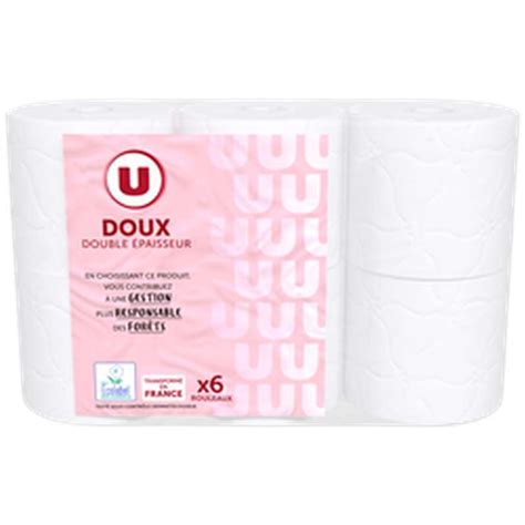 Papier toilette doux blanc double épaisseur U x 6 rouleaux La