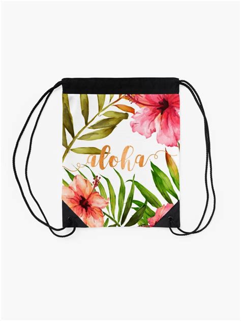 Aloha Tropical Hawaiian Floral Watercolor Drawstring Bag For Sale By