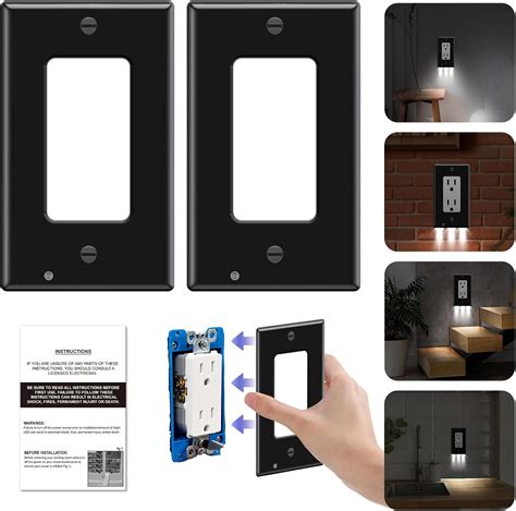 2 Pack Outlet Wall Plate With Led Outlet Covers With Night Lights Easy To Install Nightlight