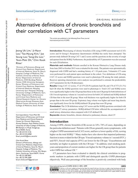 Pdf Alternative Definitions Of Chronic Bronchitis And Their Correlation With Ct Parameters