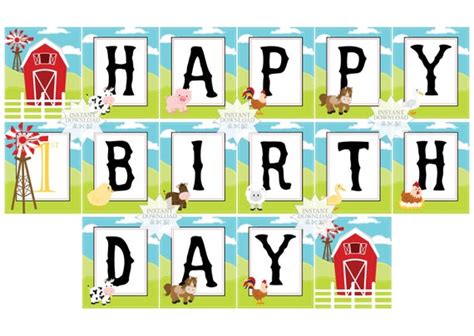 Barn Animals "Happy Birthday" Banner-Farm Animals Banner-DIGITAL ...