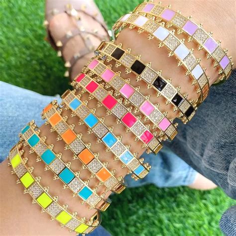 Bracelet Manchette Color En Mail Arc En Ciel Pi Ces Bracelet D T