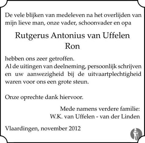 Rutgerus Antonius Ron Van Uffelen 17 10 2012 Overlijdensbericht En