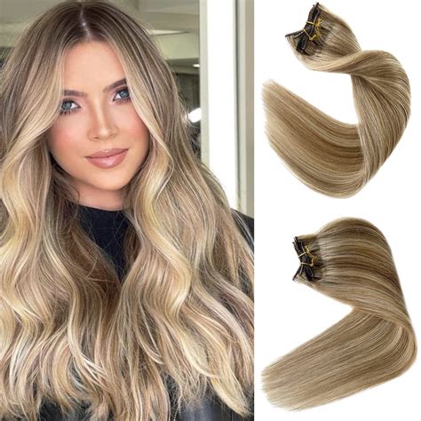 Clip In Hair Extensions Golden Blonde To Medium Blonde Hair Extensions Real Human