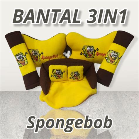 Jual Bantal Mobil 3in1 Set Spongebob Headrest Car Set Karakter