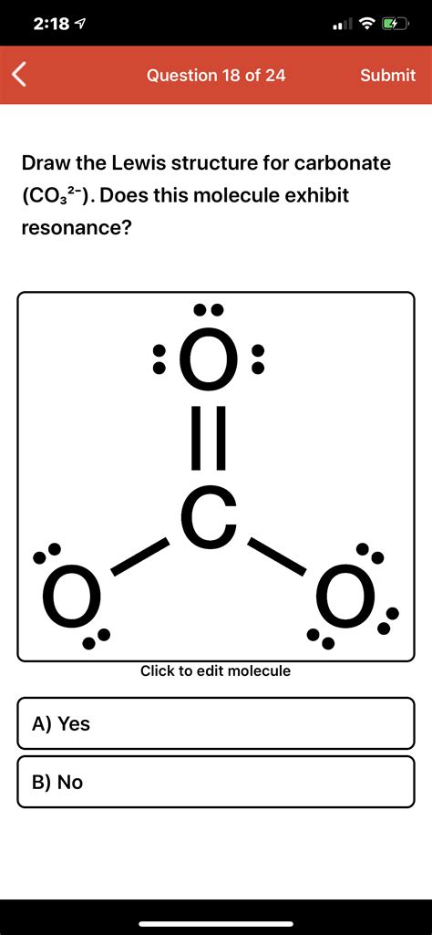 Answered: 2:18 1 Question 18 of 24 Submit Draw the Lewis structure for ...