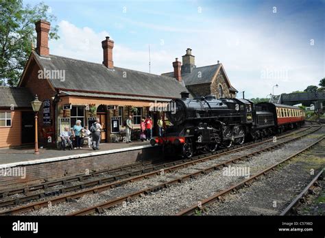 Steam Locomotive Arriving At Highley Station On Severn Valley Railway