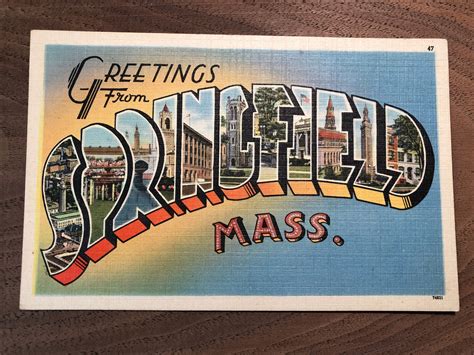 Vintage 40s Greetings From Massachusetts Springfield Large Letters