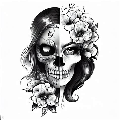 half woman half skull tattoo