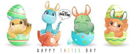 Cute Dinosaur For Easter Clipart With Watercolor Illustration