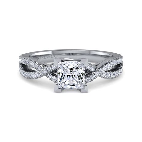 14k White Gold Twisted Princess Cut Diamond Engagement Ring Er7546s4w44jj